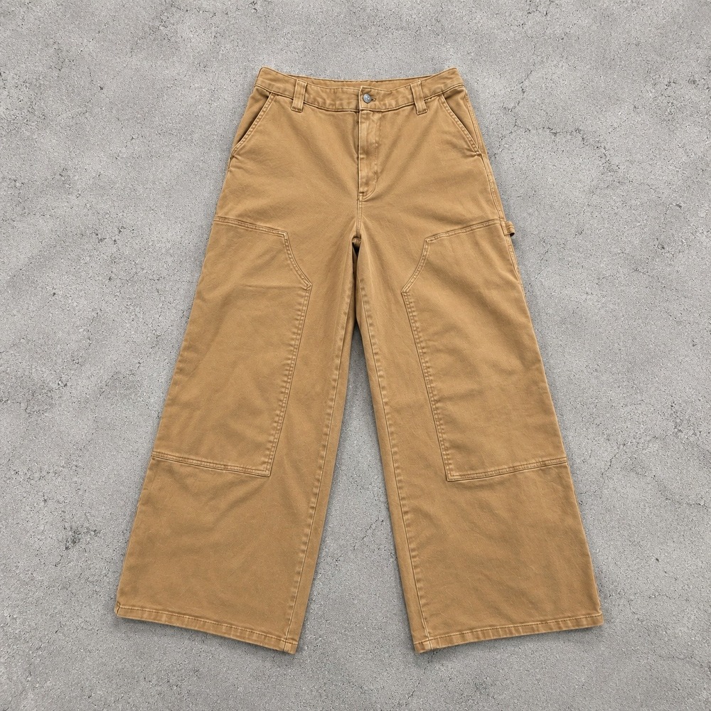 BP Nordstrom Double Knee Wide Leg Carpenter Pants Women's 12 Tan Camel Utility